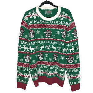 Ugly Christmas Sweater Men’s Red and Green Fa La La La  Llama Sweater Size XL